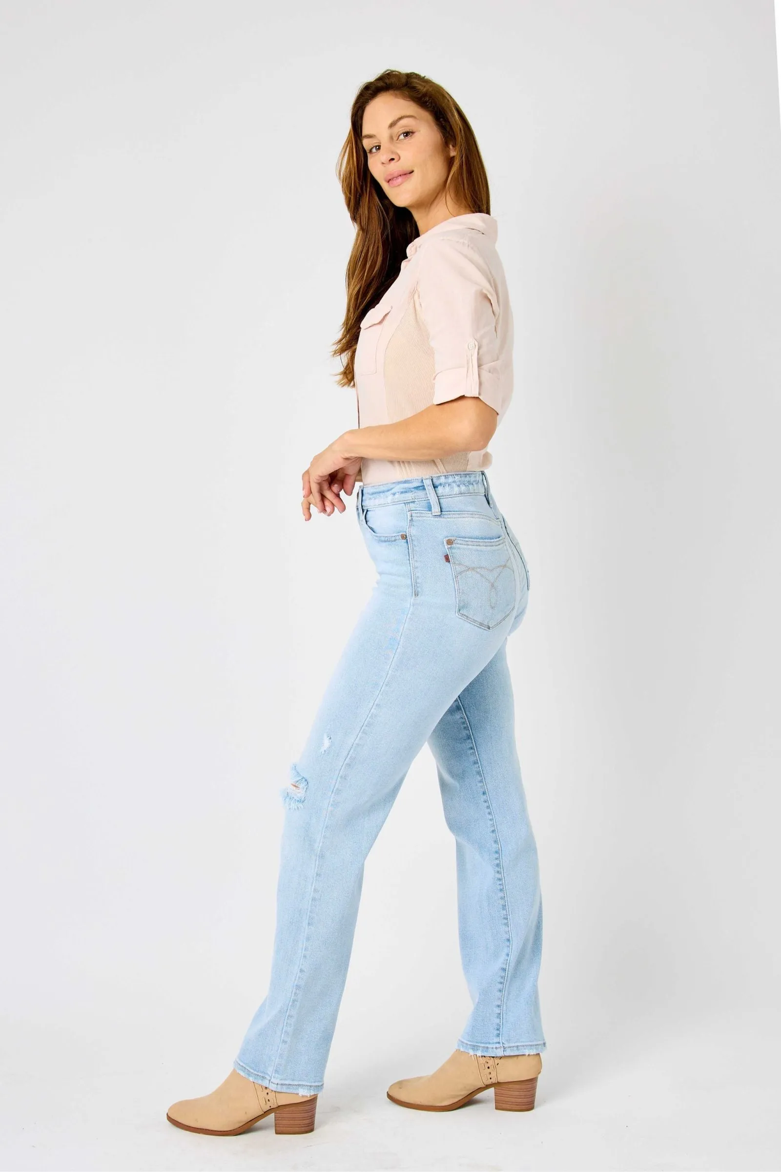 Judy Blue High Waist 90's Back Rip Straight Denim 82600