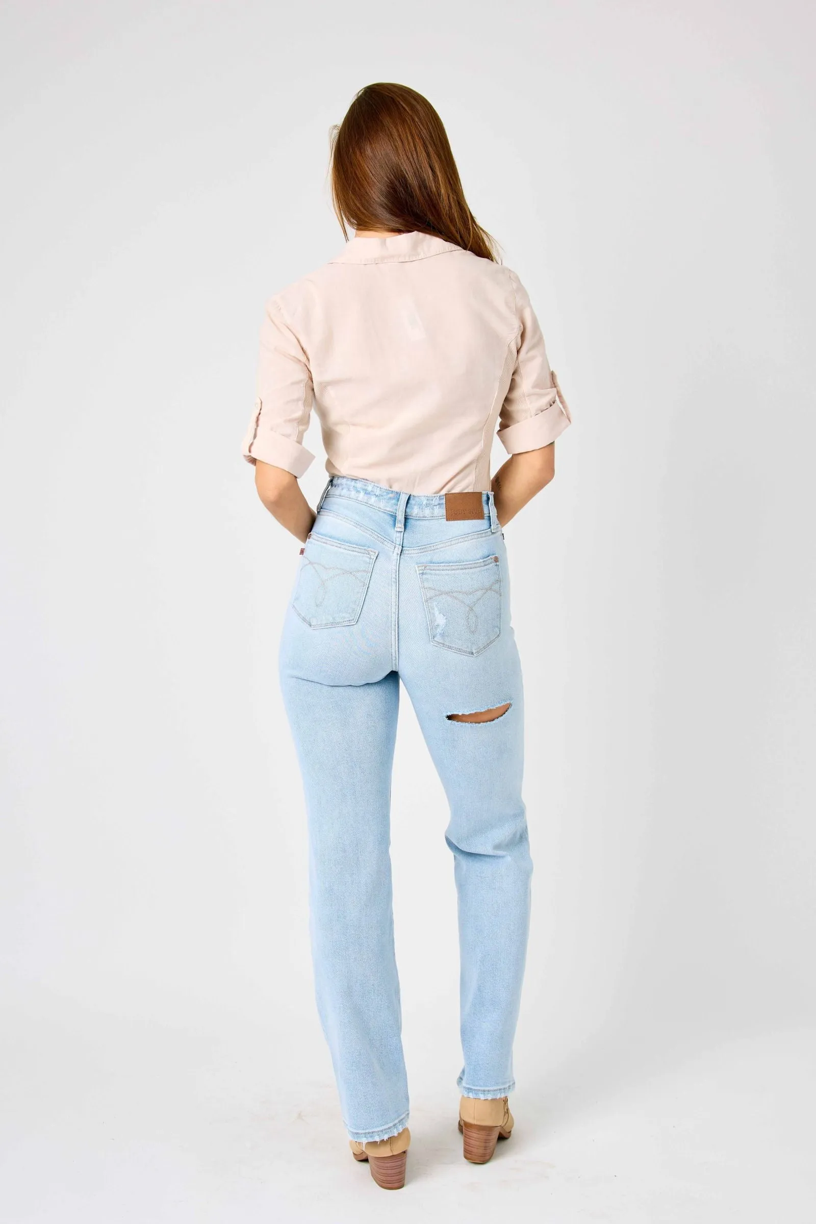 Judy Blue High Waist 90's Back Rip Straight Denim 82600