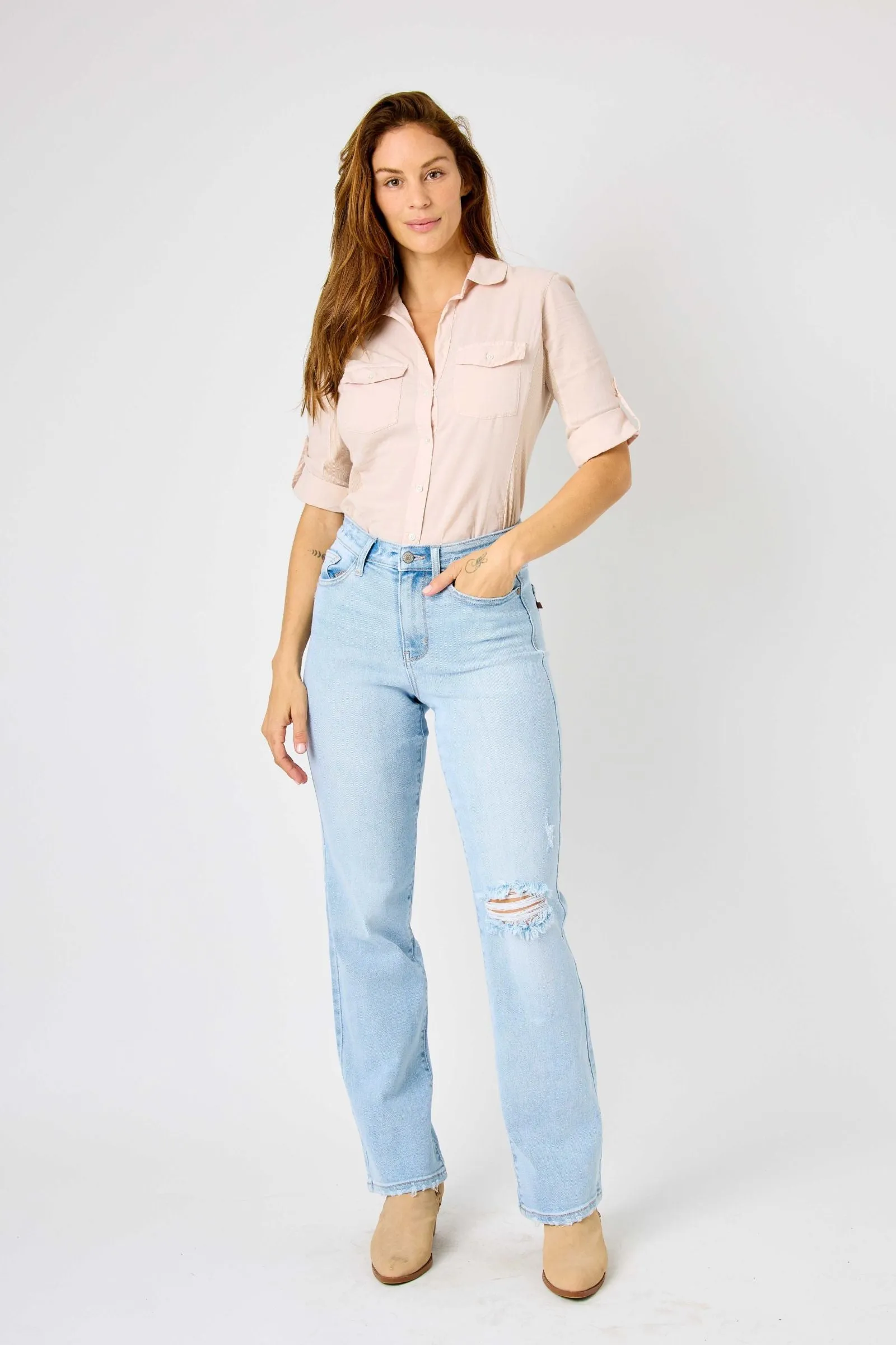 Judy Blue High Waist 90's Back Rip Straight Denim 82600