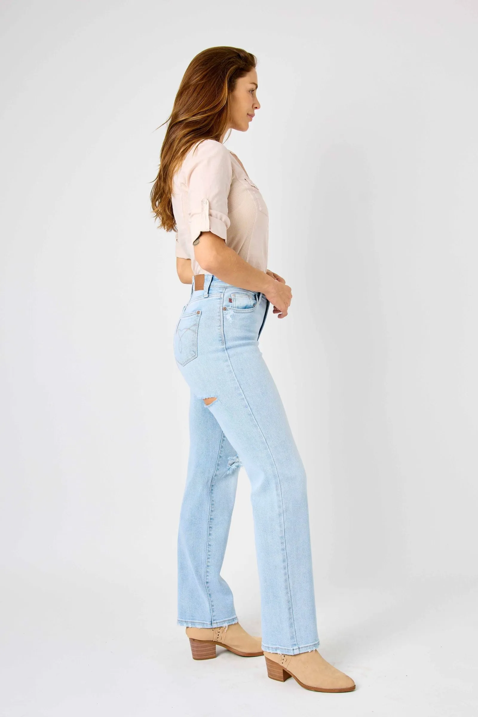 Judy Blue High Waist 90's Back Rip Straight Denim 82600