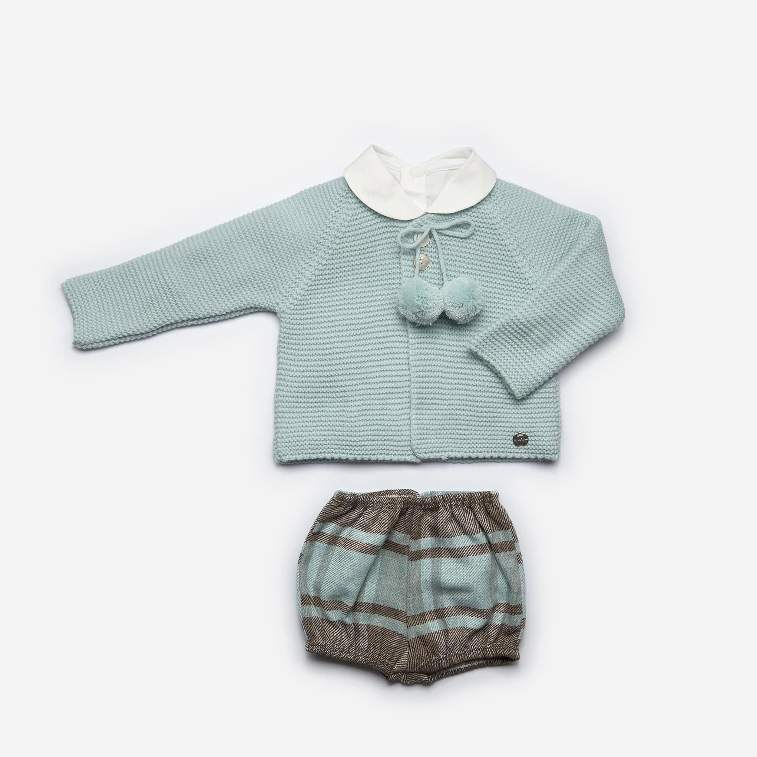 Juliana - Three Piece Check Pom Pom Set - Aqua