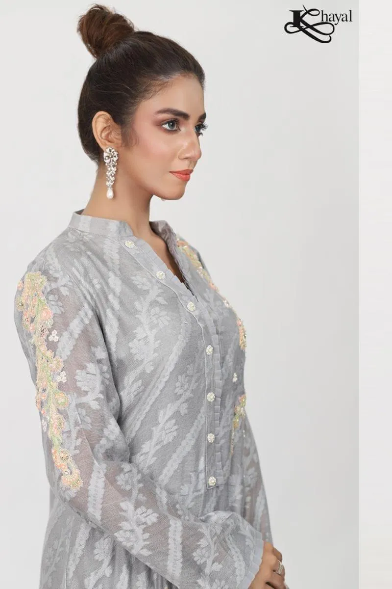 Khayal BY SHAISTA HASSAN - Grey jaal silk net  - 3 Piece