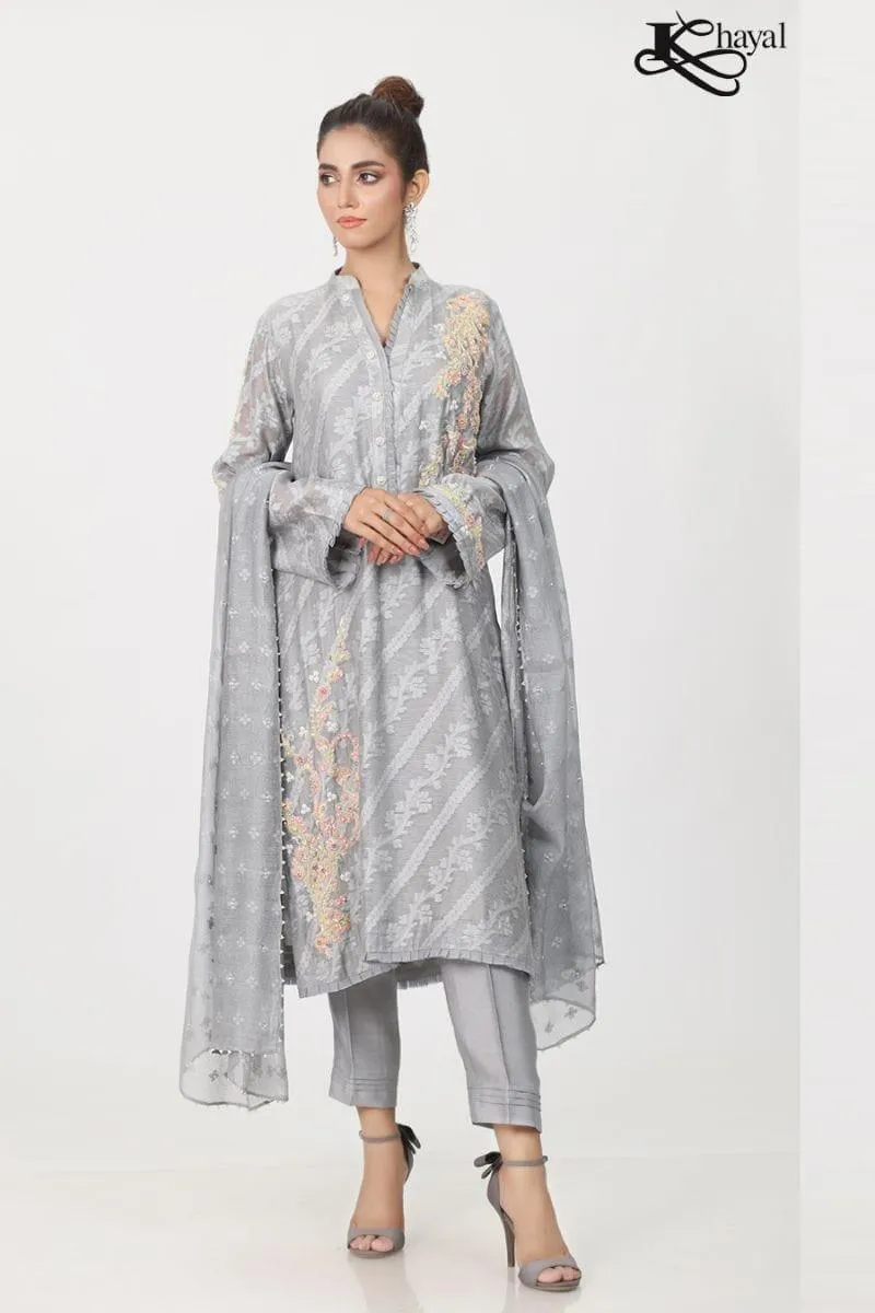 Khayal BY SHAISTA HASSAN - Grey jaal silk net  - 3 Piece