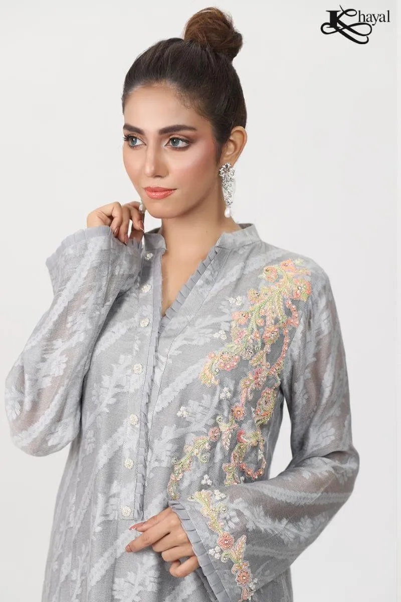 Khayal BY SHAISTA HASSAN - Grey jaal silk net  - 3 Piece