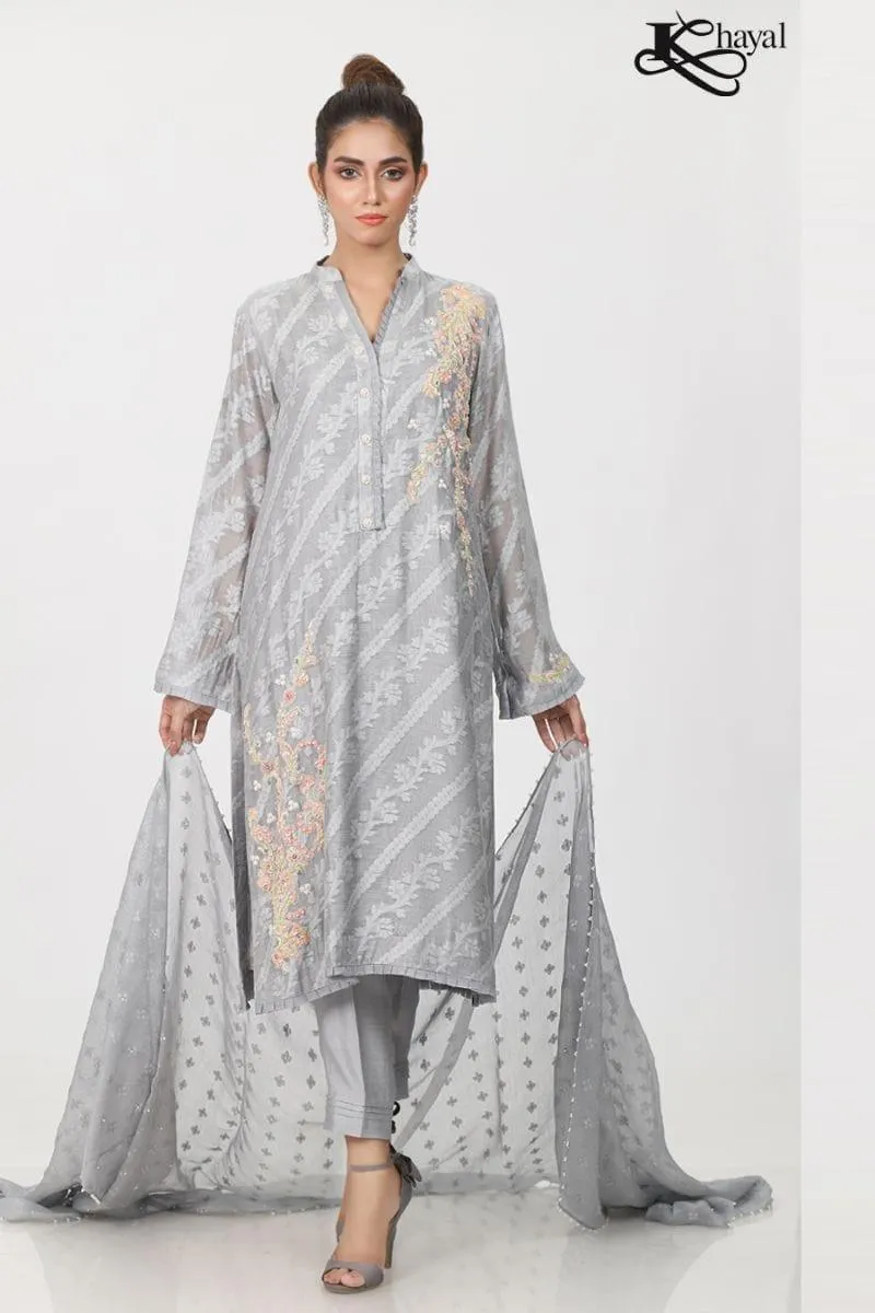 Khayal BY SHAISTA HASSAN - Grey jaal silk net  - 3 Piece