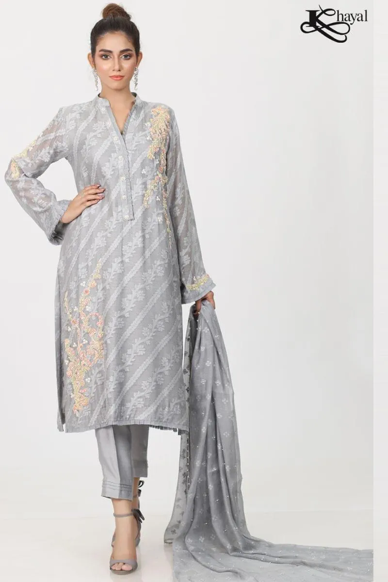 Khayal BY SHAISTA HASSAN - Grey jaal silk net  - 3 Piece