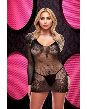 Lap Dance Long Sleeve Lace Mini Dress | Black