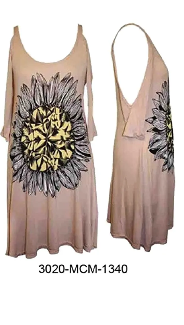 Lauren Moshi Sabrina Diamond Sunflower Open Shoulder Dress in Nude