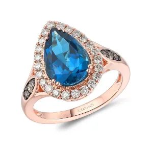 Le Vian 14K Strawberry Gold Deep Sea Blue Topaz and Chocolate and Nude Diamond Ring