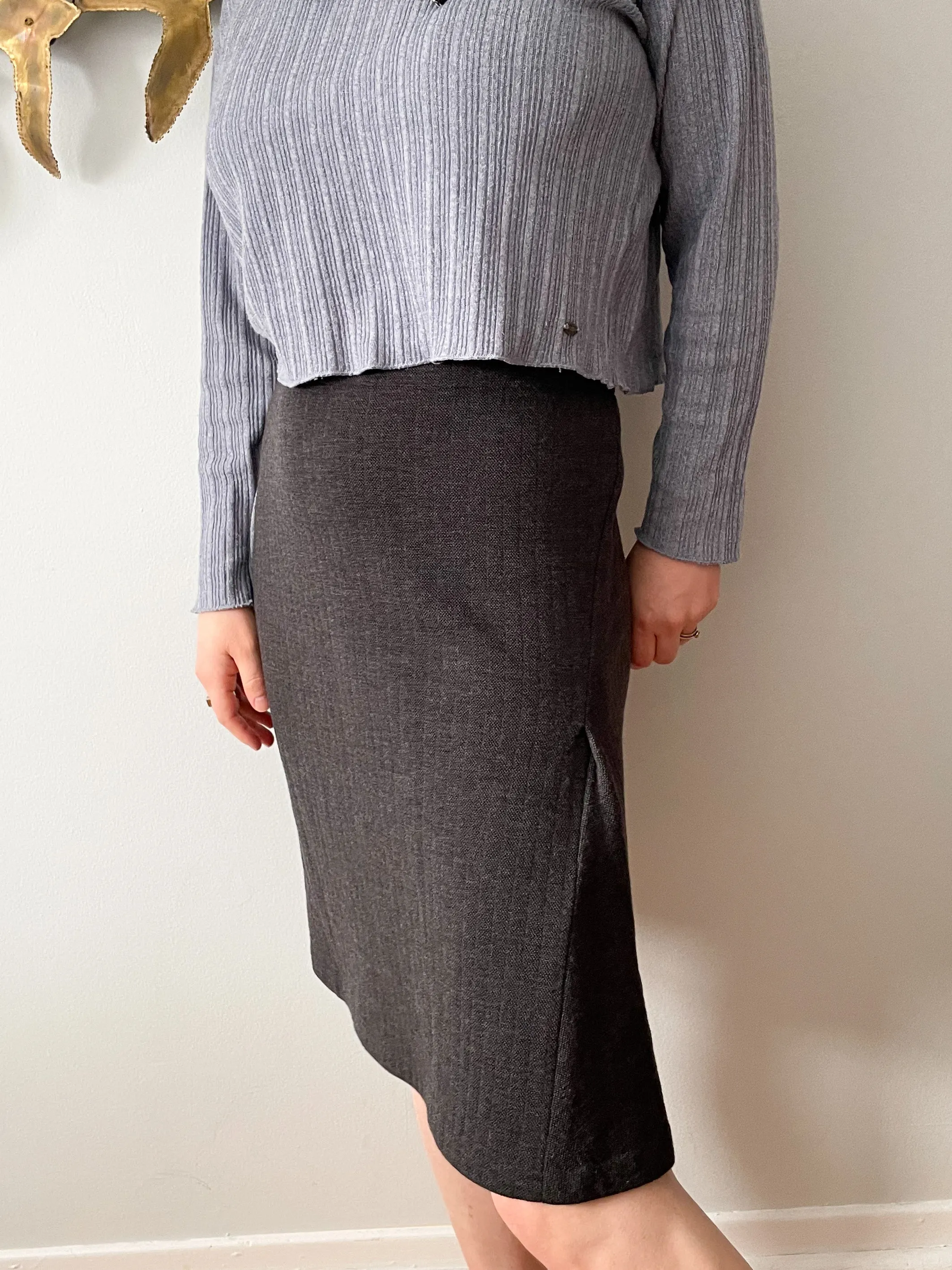 Lida Baday Grey Stripe Wool Pleat Skirt - Size 4