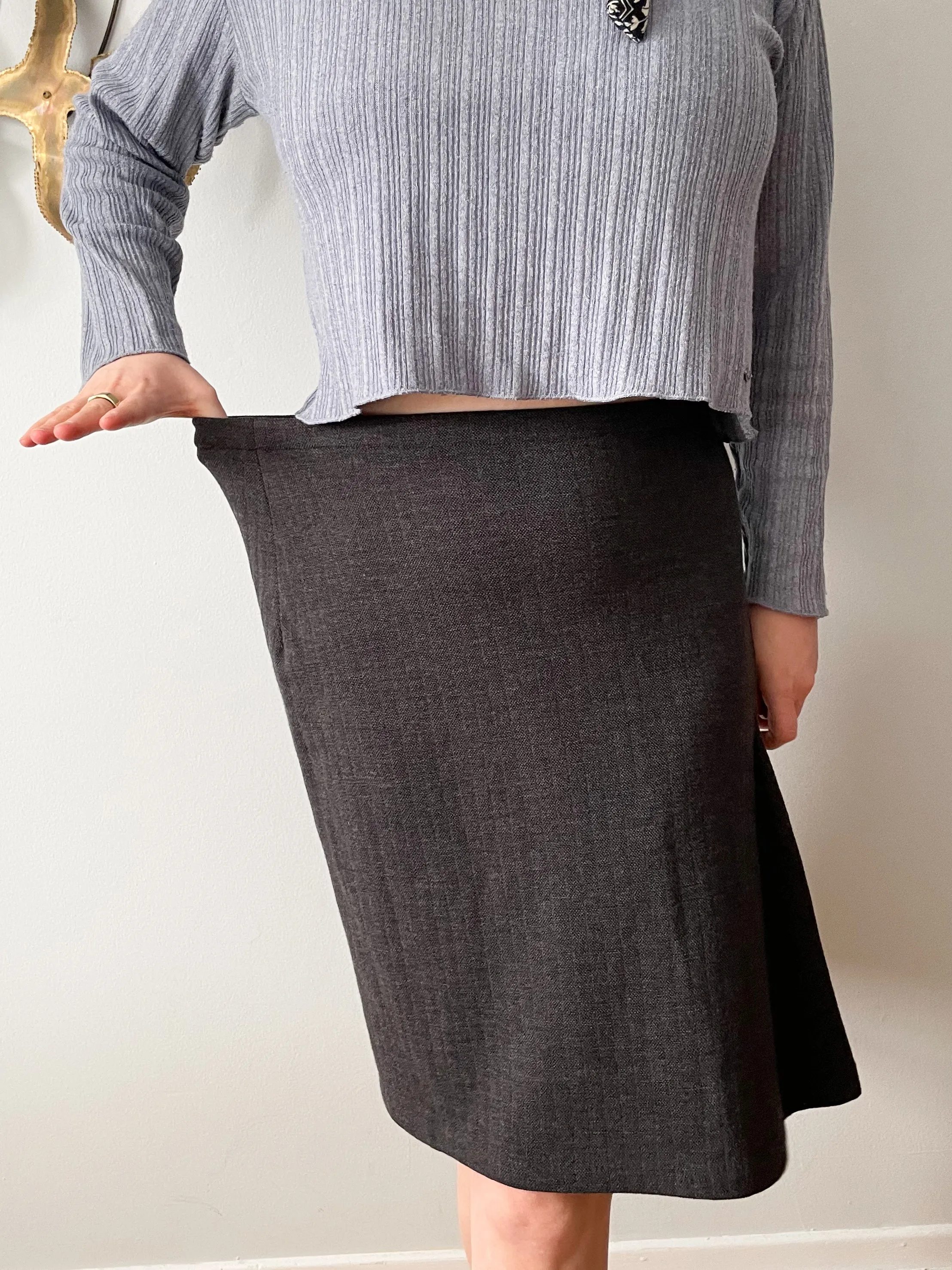 Lida Baday Grey Stripe Wool Pleat Skirt - Size 4