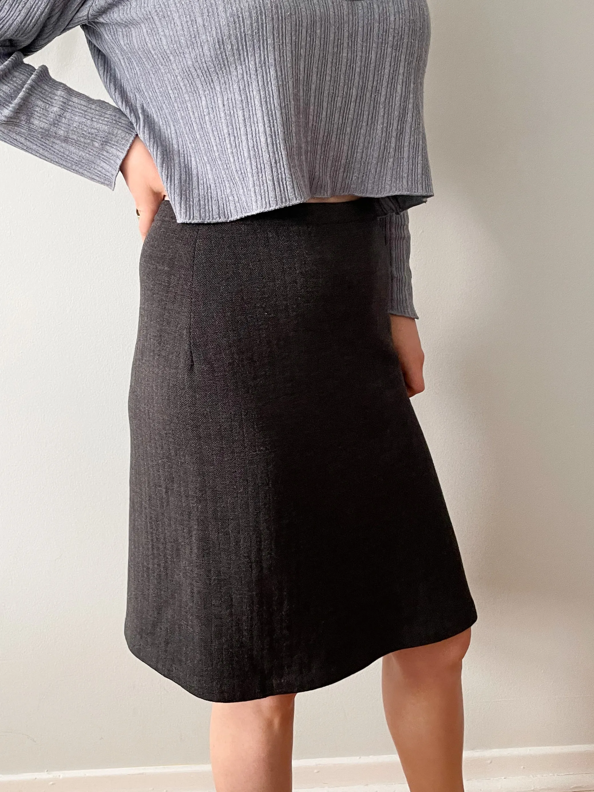 Lida Baday Grey Stripe Wool Pleat Skirt - Size 4