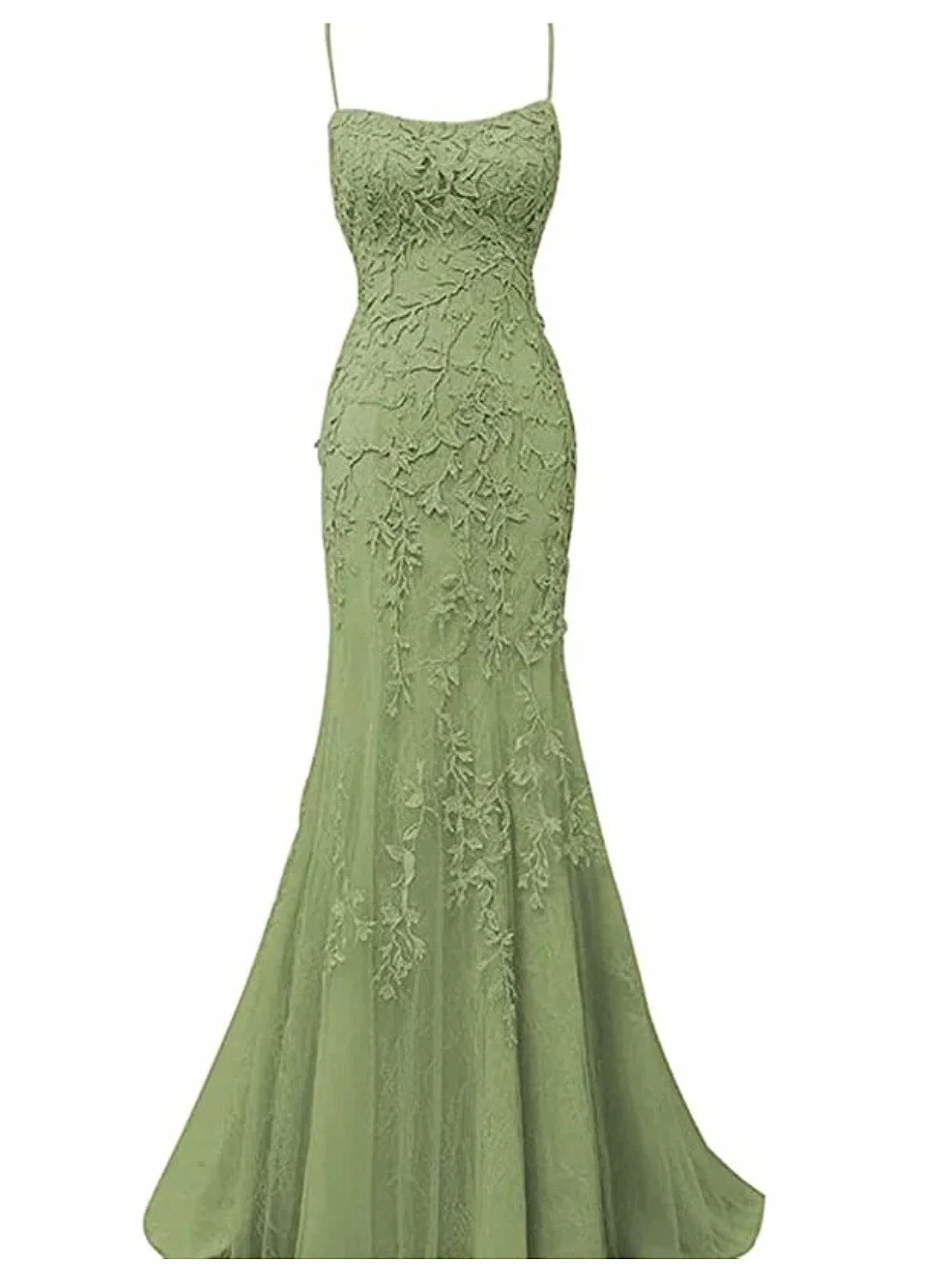 Lovely Sage Green Straps Mermaid Long Formal Dress Lace-Up Evening Dress Prom Dress