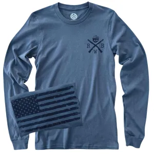 Men's American Flag Patriotic Long Sleeve T Shirt (Night Blue)