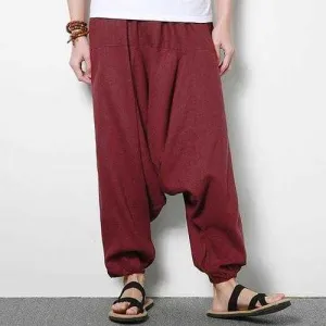 Men's Cotton Linen Harem Pants Casual Baggy Loose Trousers