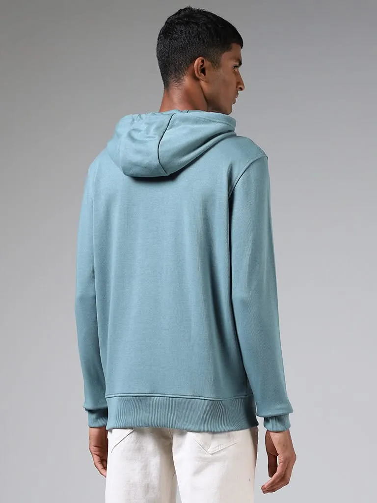 Nuon Teal Typographic Embroidered Relaxed-Fit Hoodie