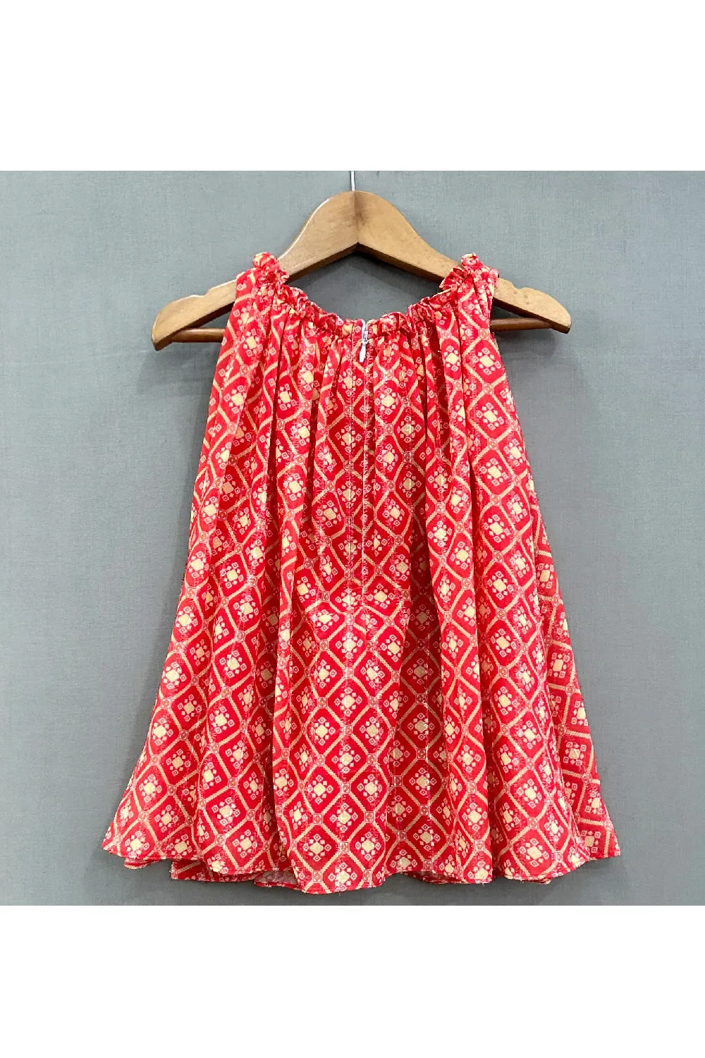 Orange Printed With Handmade Tassels Detailing Sleeveless Dress