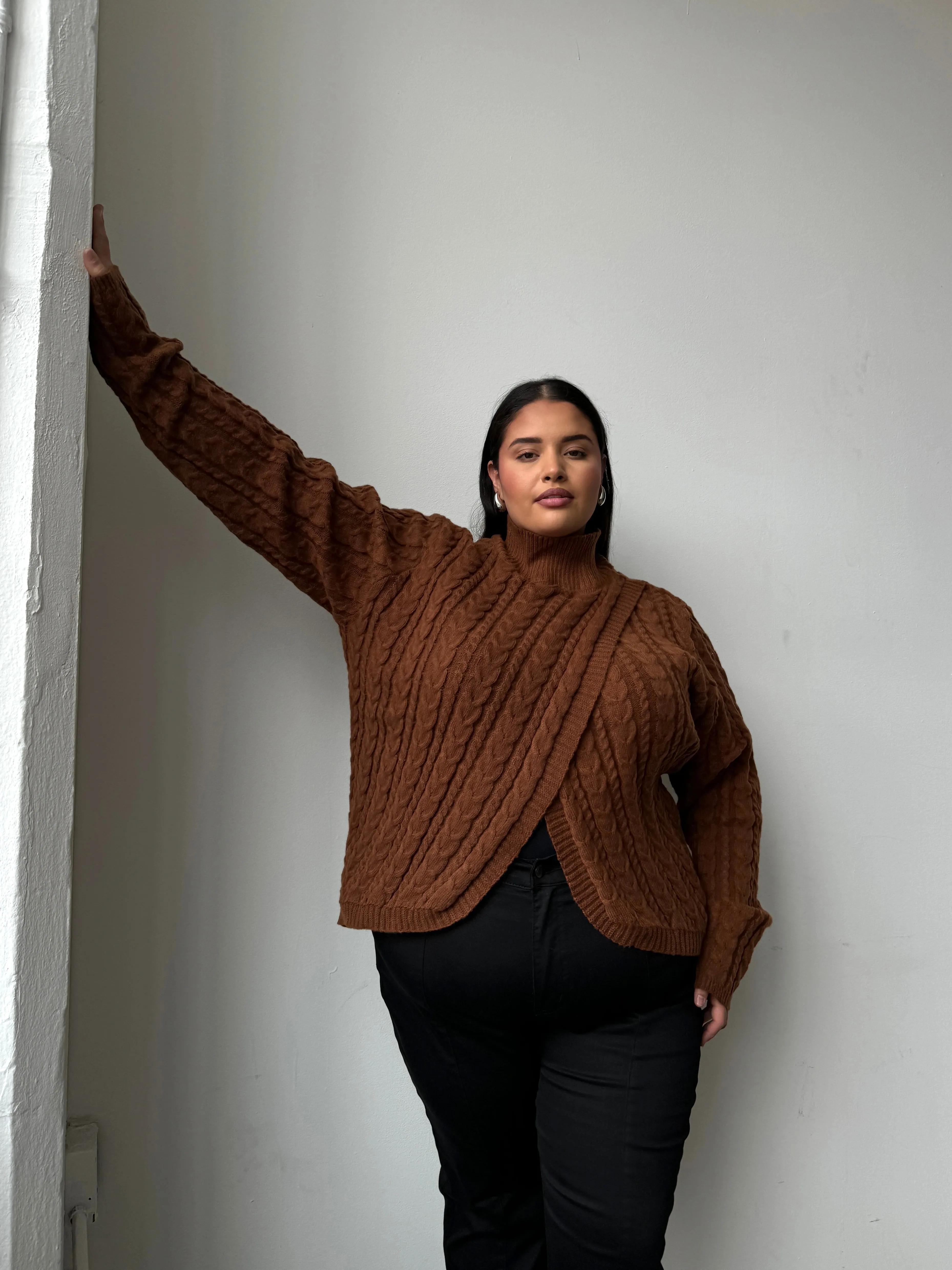 Plus Size Cable Knit Turtleneck Sweater