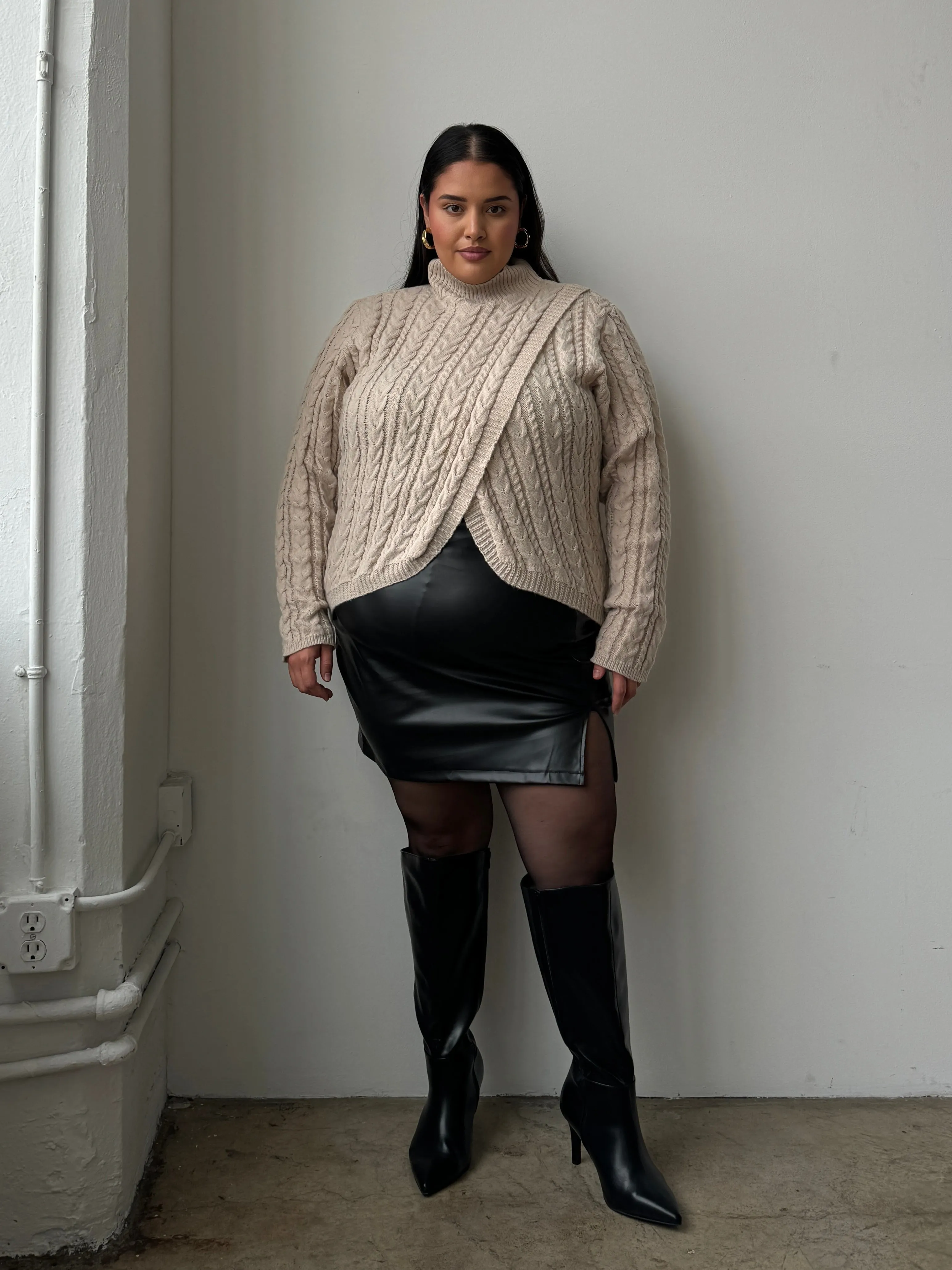 Plus Size Cable Knit Turtleneck Sweater