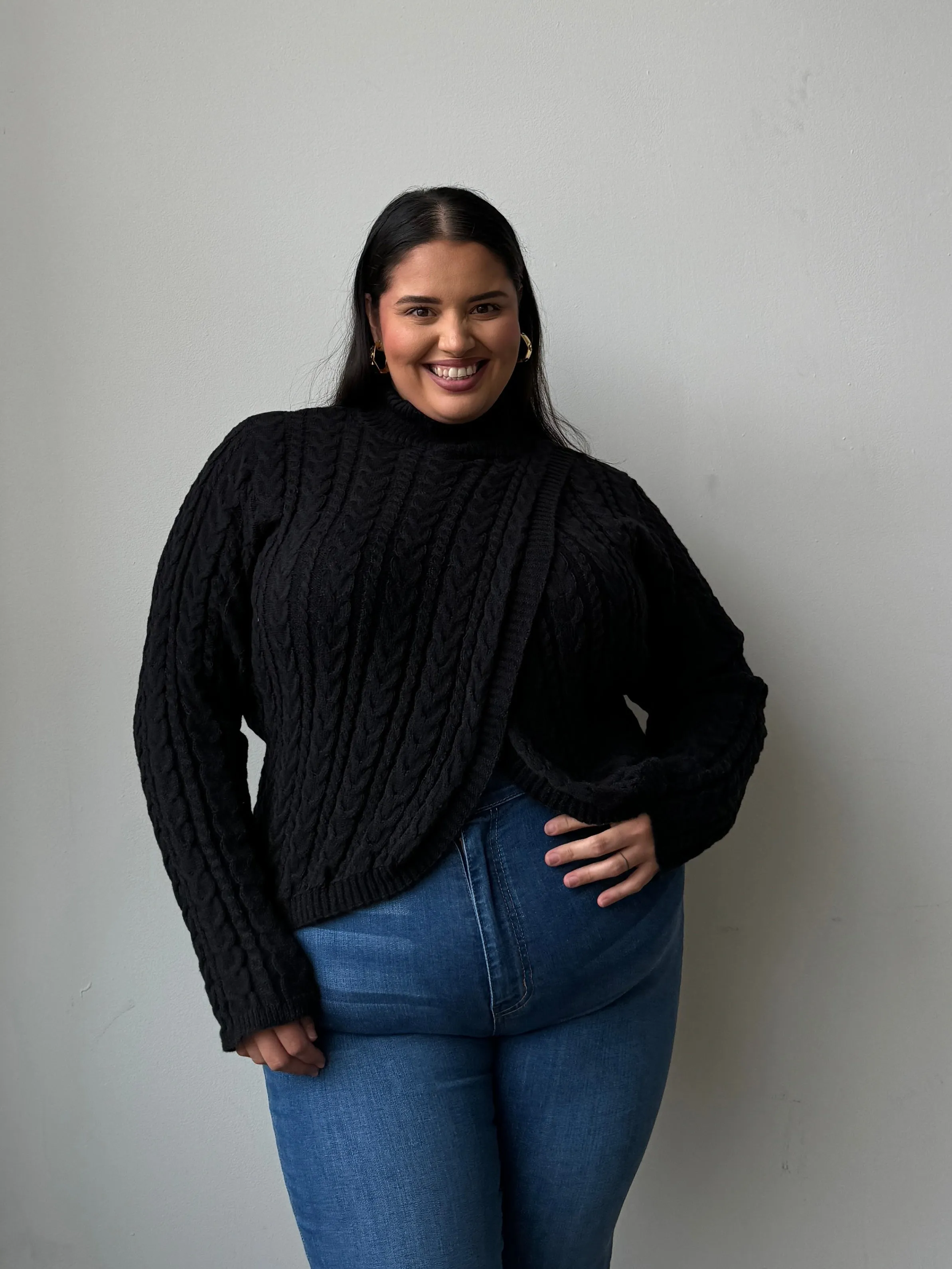 Plus Size Cable Knit Turtleneck Sweater