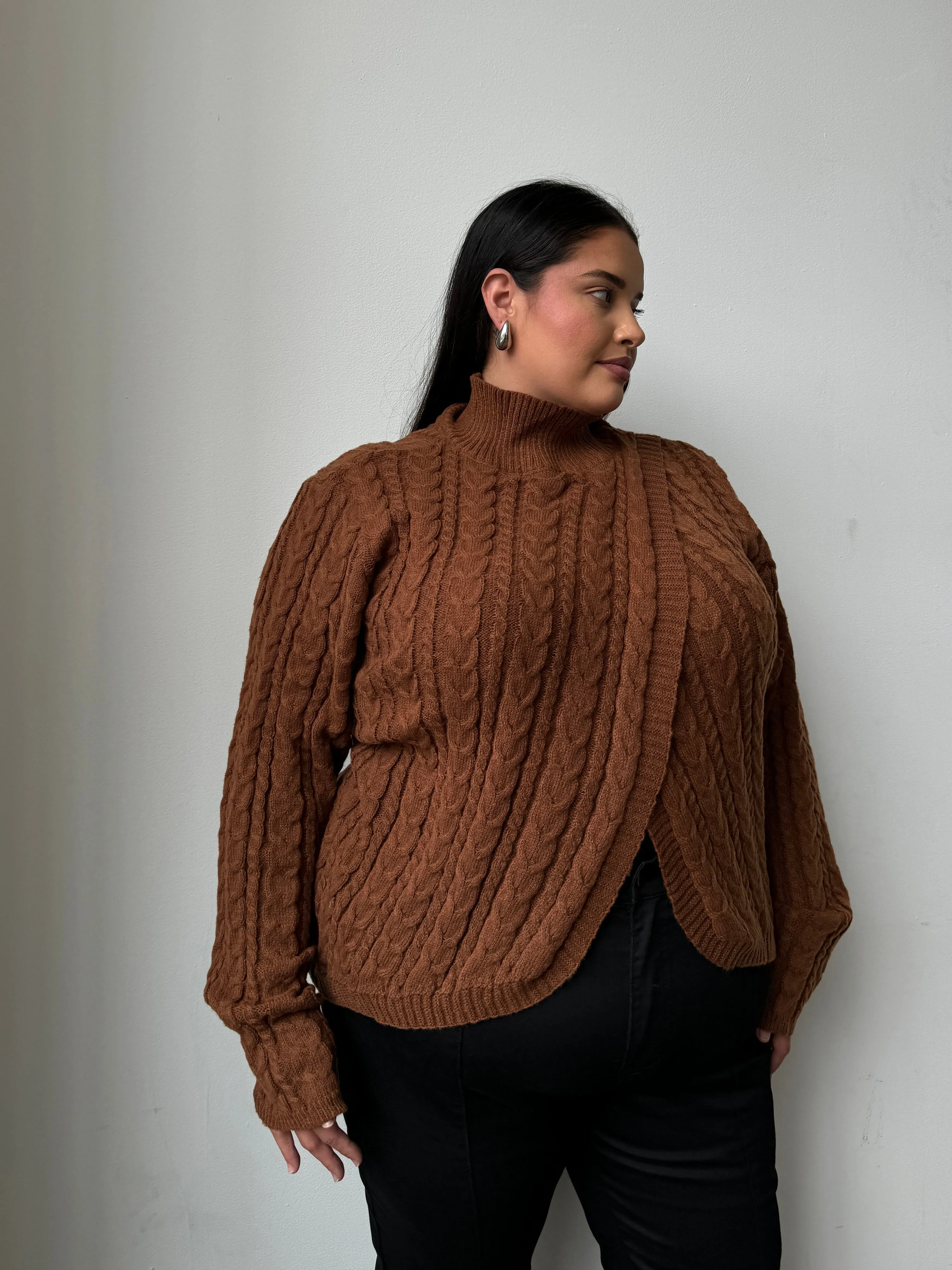 Plus Size Cable Knit Turtleneck Sweater