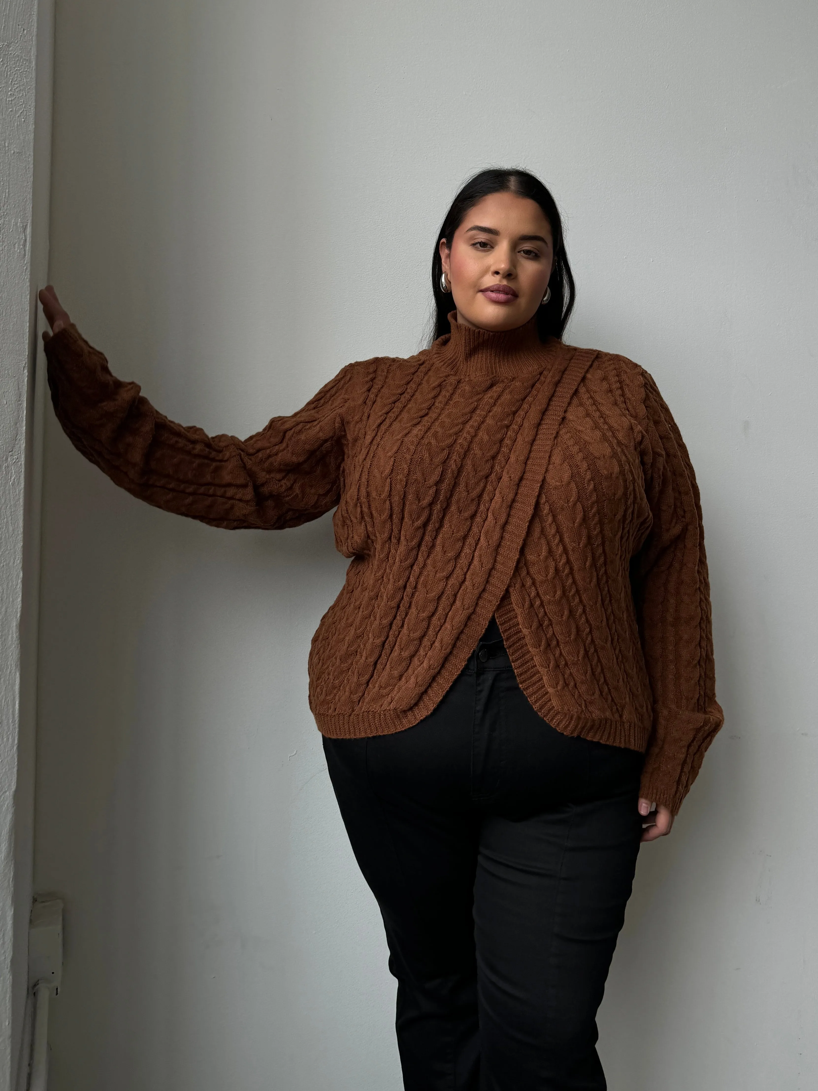 Plus Size Cable Knit Turtleneck Sweater