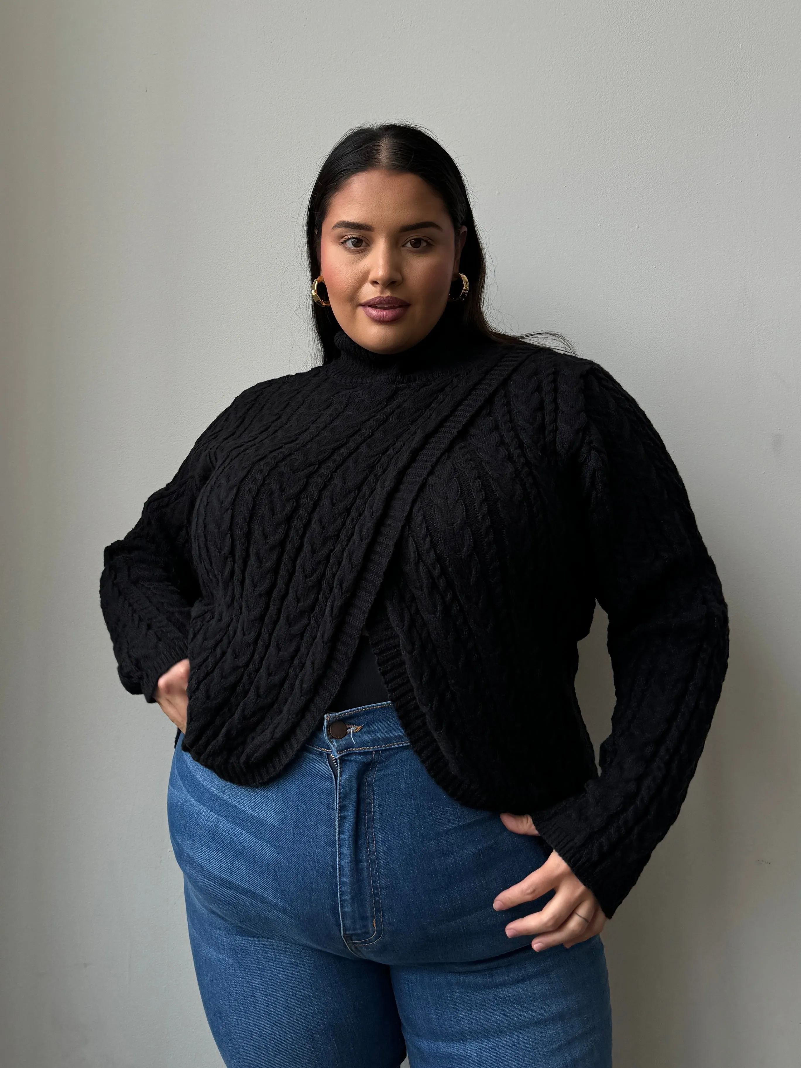 Plus Size Cable Knit Turtleneck Sweater