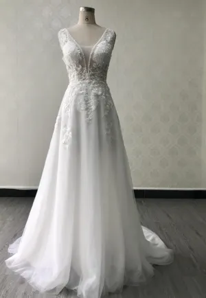 Plus Size Deep V A Line Wedding Dress