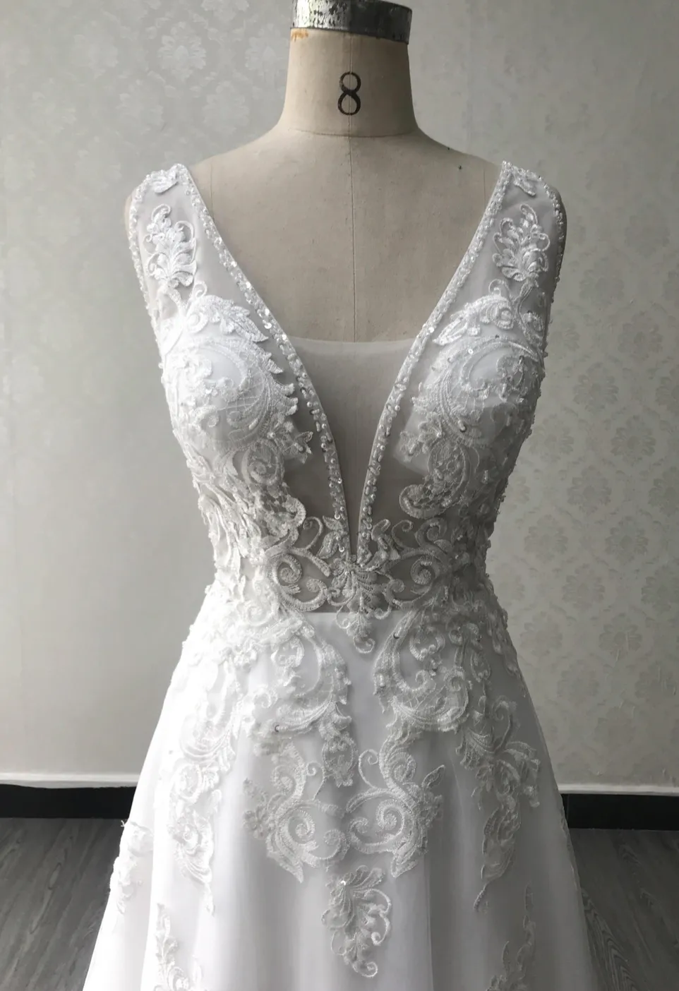 Plus Size Deep V A Line Wedding Dress