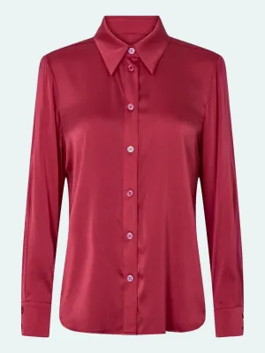 Pointed Collar Silk Blouse - Wine Red