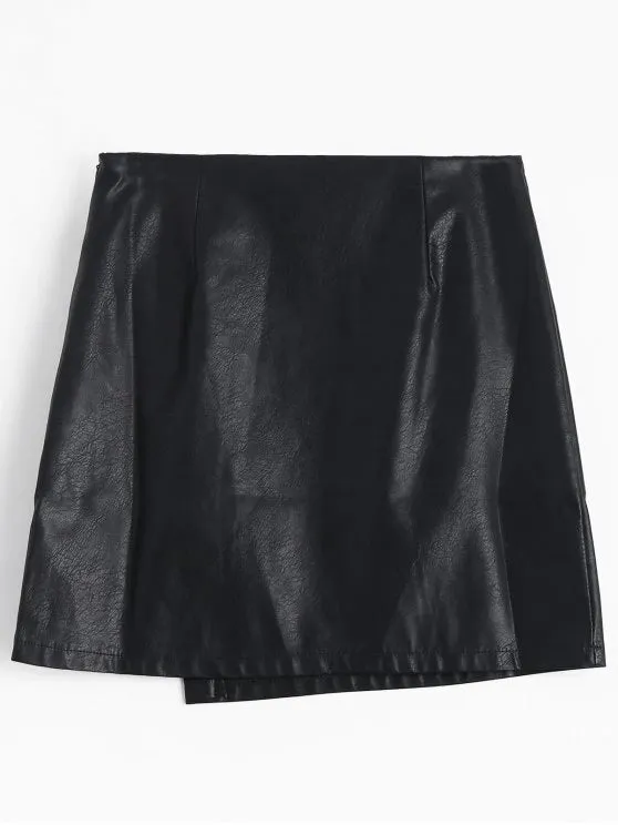 Pretty Button Detail PU Leather Skirt