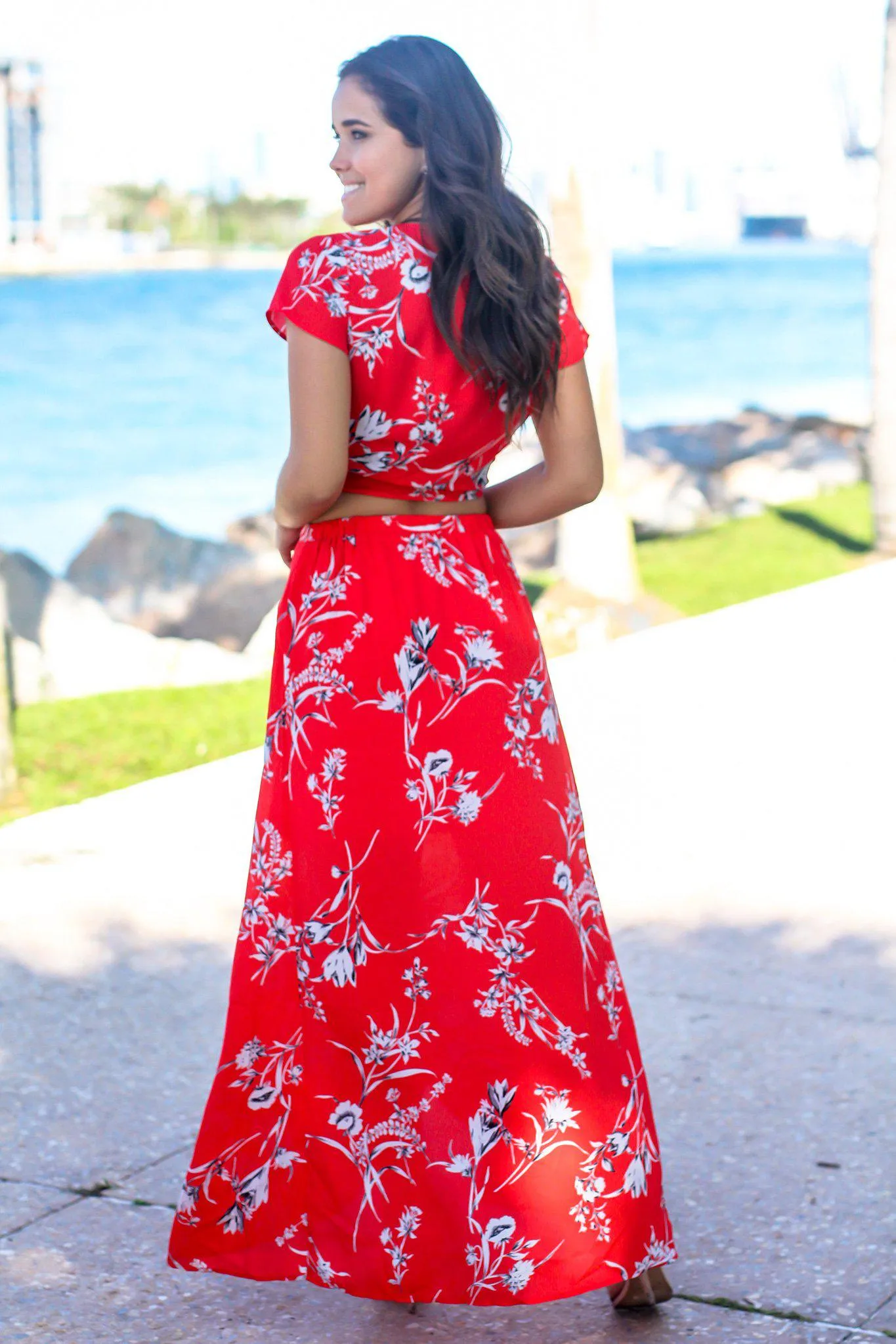 Red Floral Two Piece Set