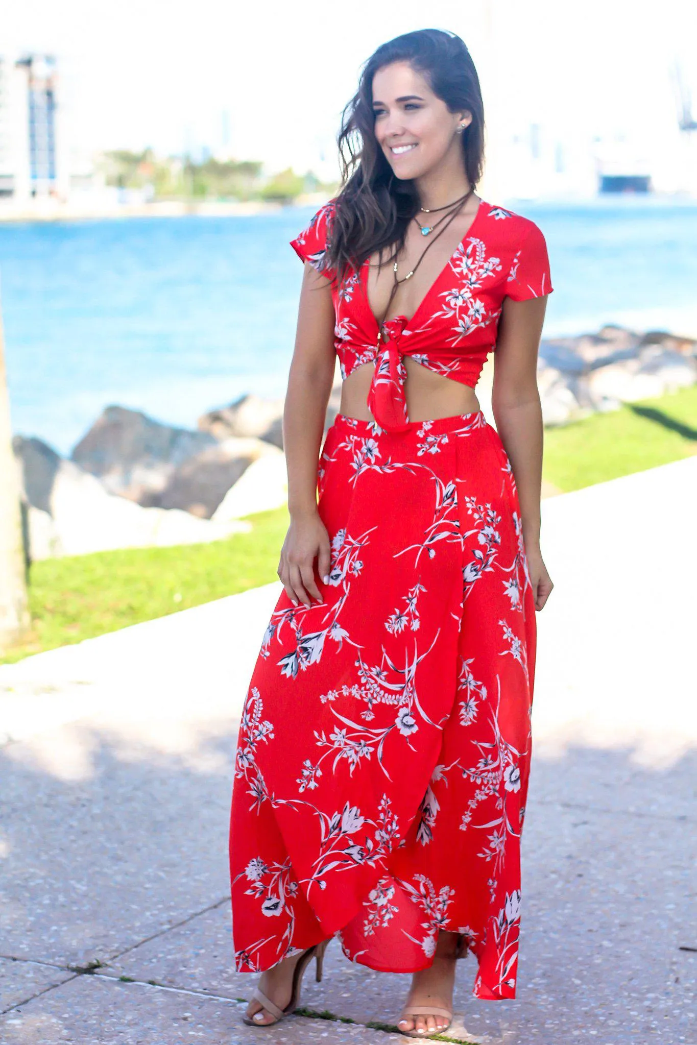 Red Floral Two Piece Set