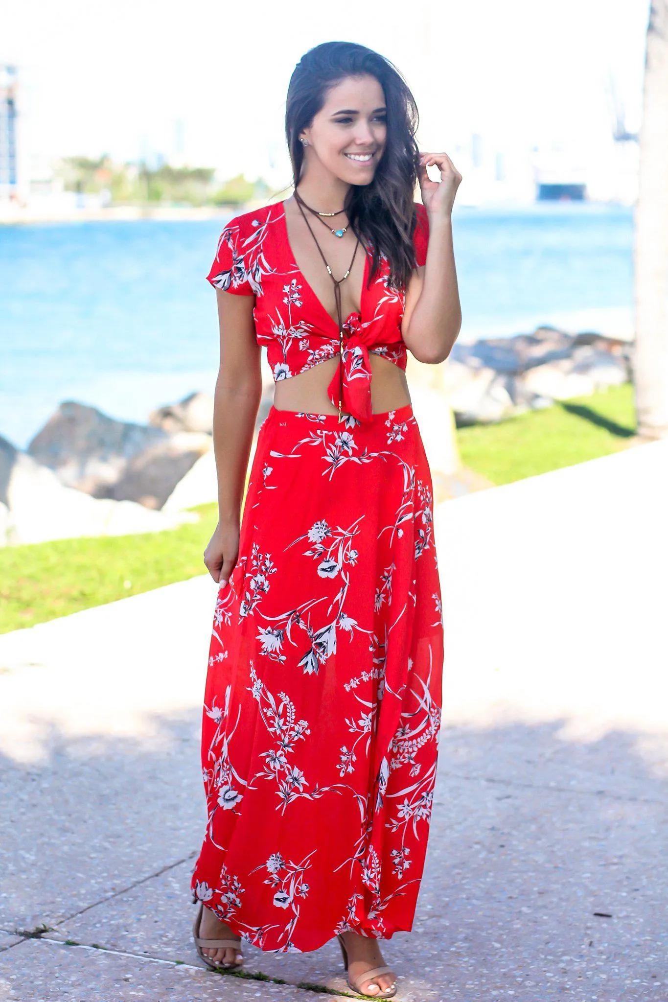 Red Floral Two Piece Set