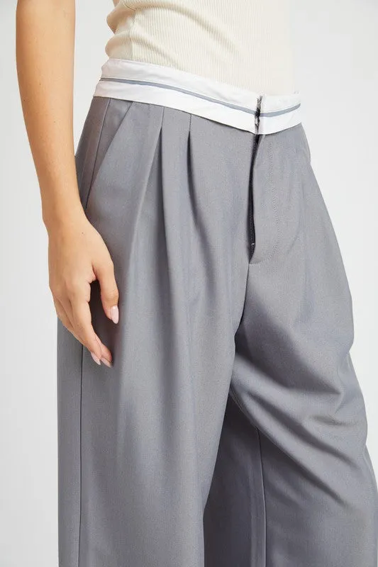 Reverse waist band tailored pants