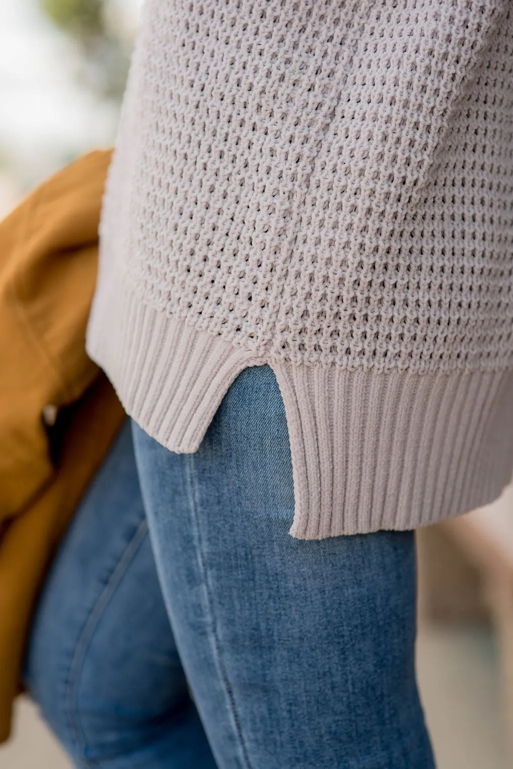 Ribbed Knit Side Slit Sweater