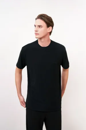 Round Neck Black Basic Short Sleeve