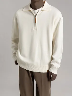 Solid Colour Knitted Polo Sweater