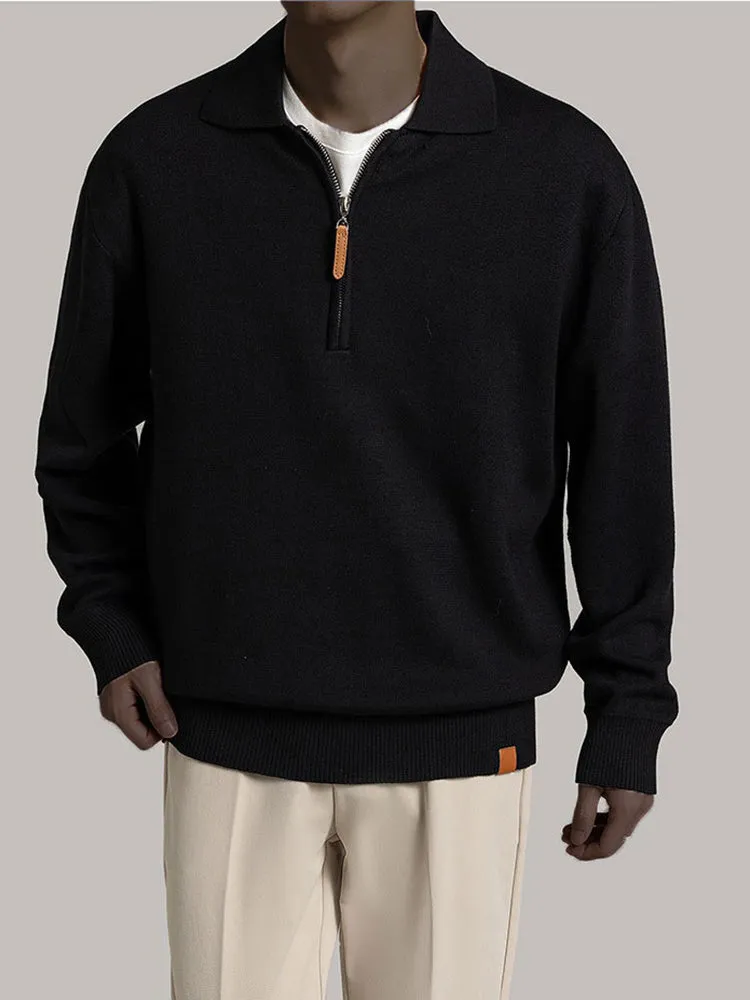 Solid Colour Knitted Polo Sweater