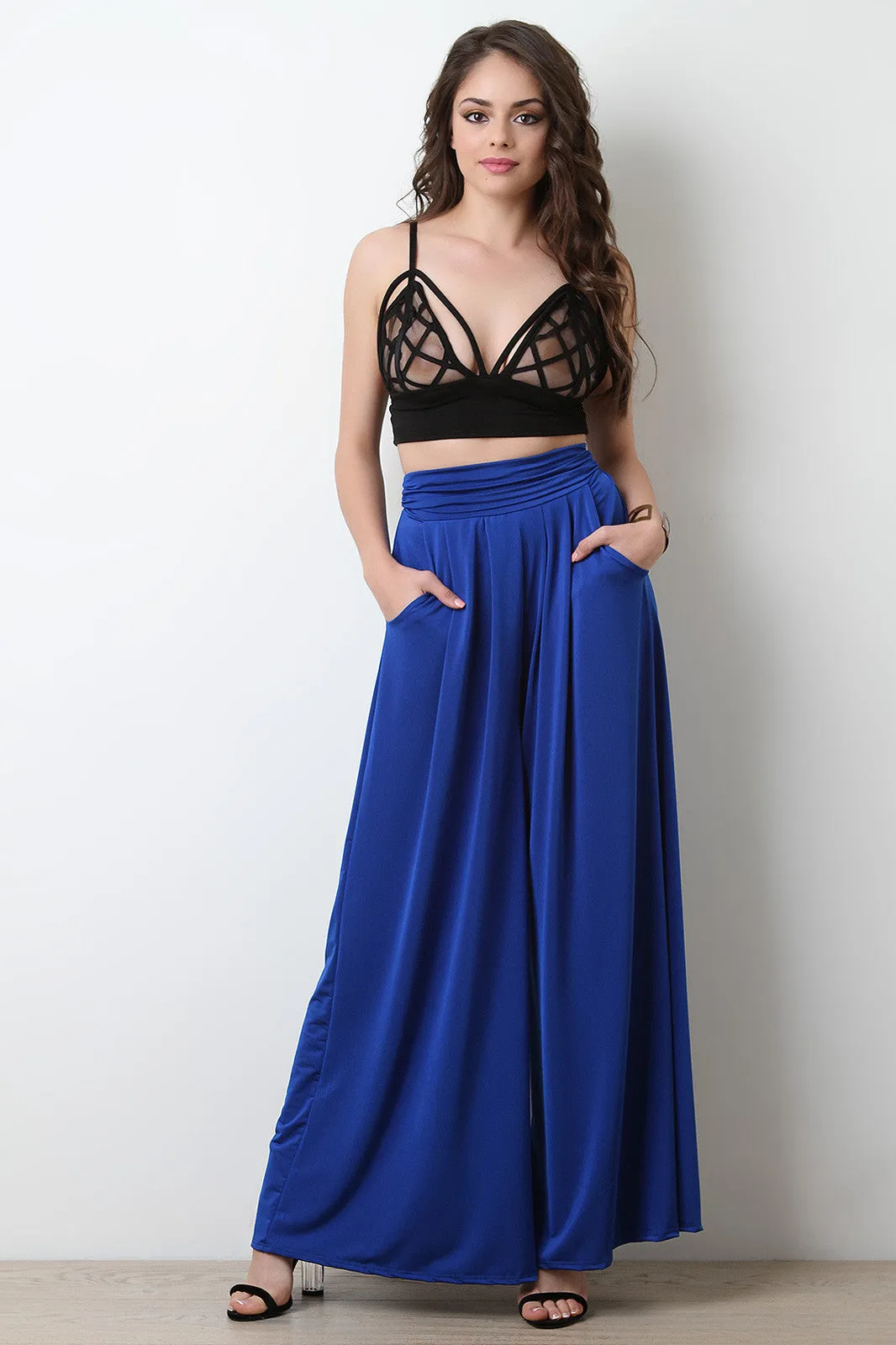 Stretchy High Waisted Wide Flare Pants