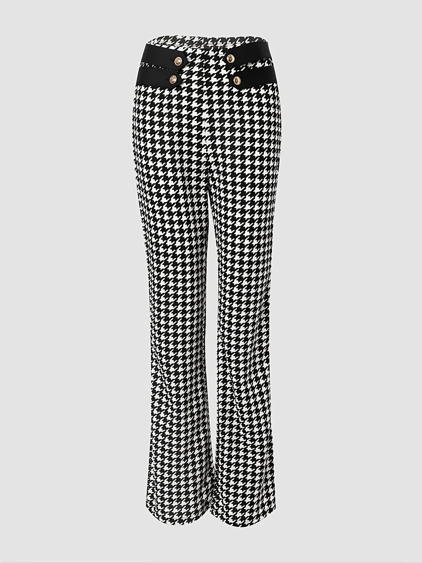 Stylish Houndstooth High Waist Straight Leg Casual Every Day Pants