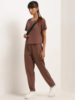 Superstar Brown High-Rise Textured Pants