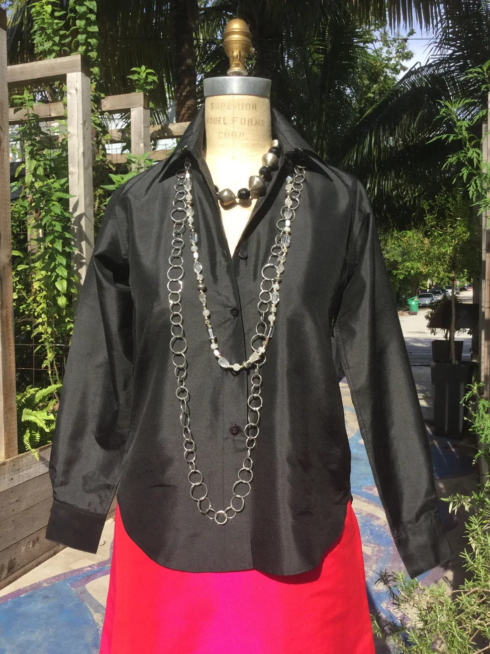 Thai Silk Button Down Shirt Black