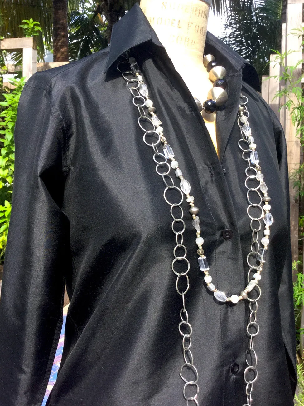 Thai Silk Button Down Shirt Black