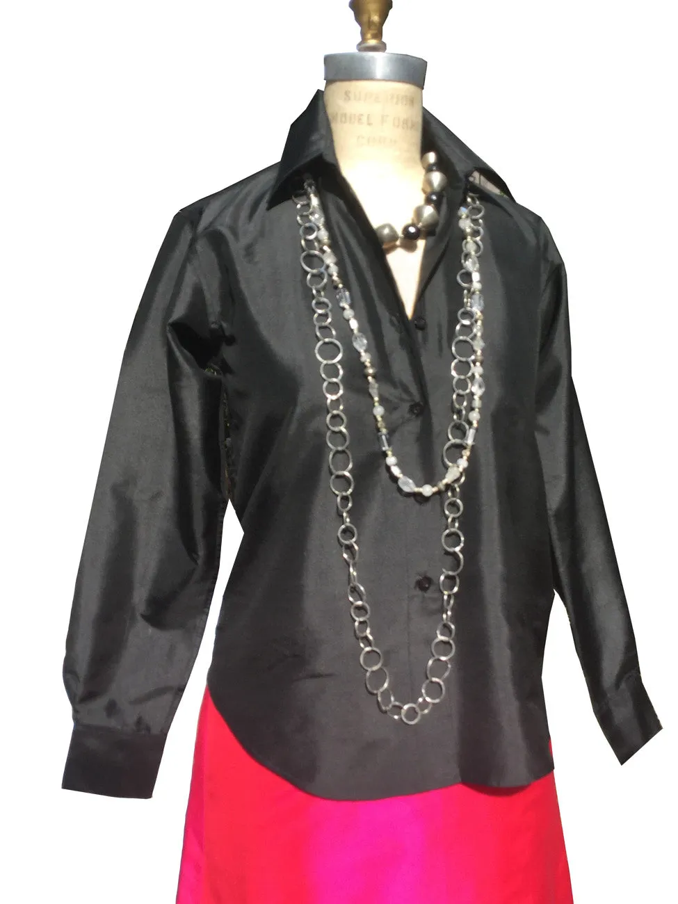 Thai Silk Button Down Shirt Black