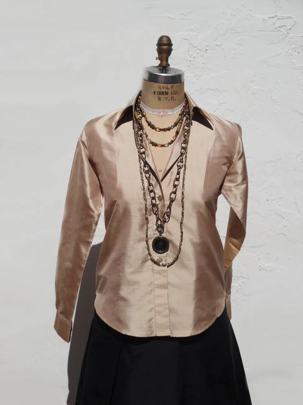 Thai Silk Button Down Shirt Champagne