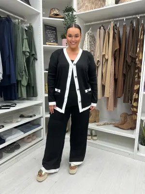 Tyla Black/White Trim Plus Size Colour Block Knitted Set