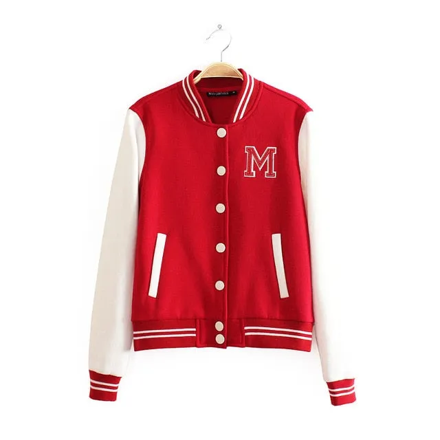 VenusFox M logo classical bomber o-neck women coat Baseball Jacket