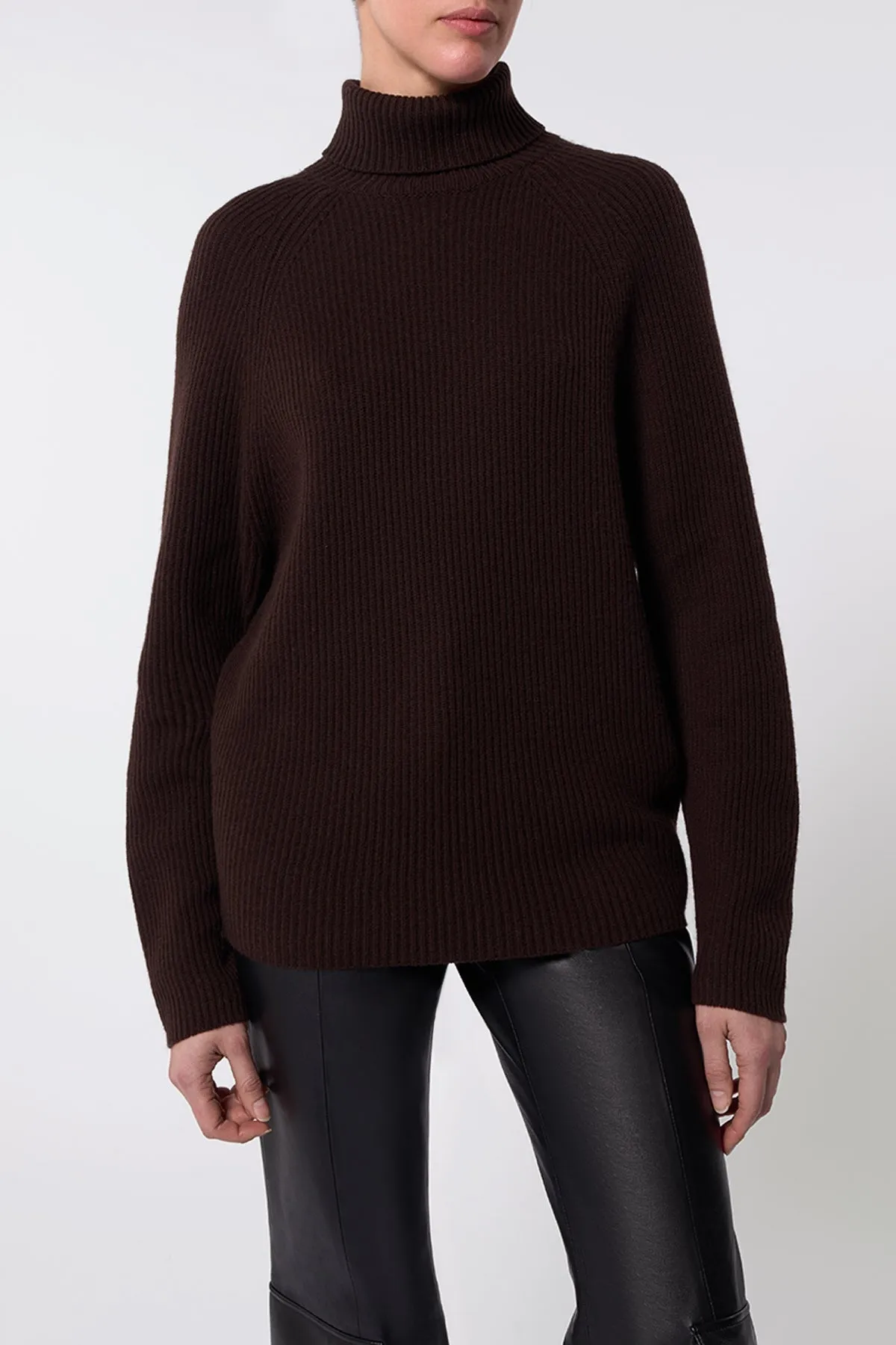 Wigman Knit Turtleneck Sweater in Chocolate Cashmere