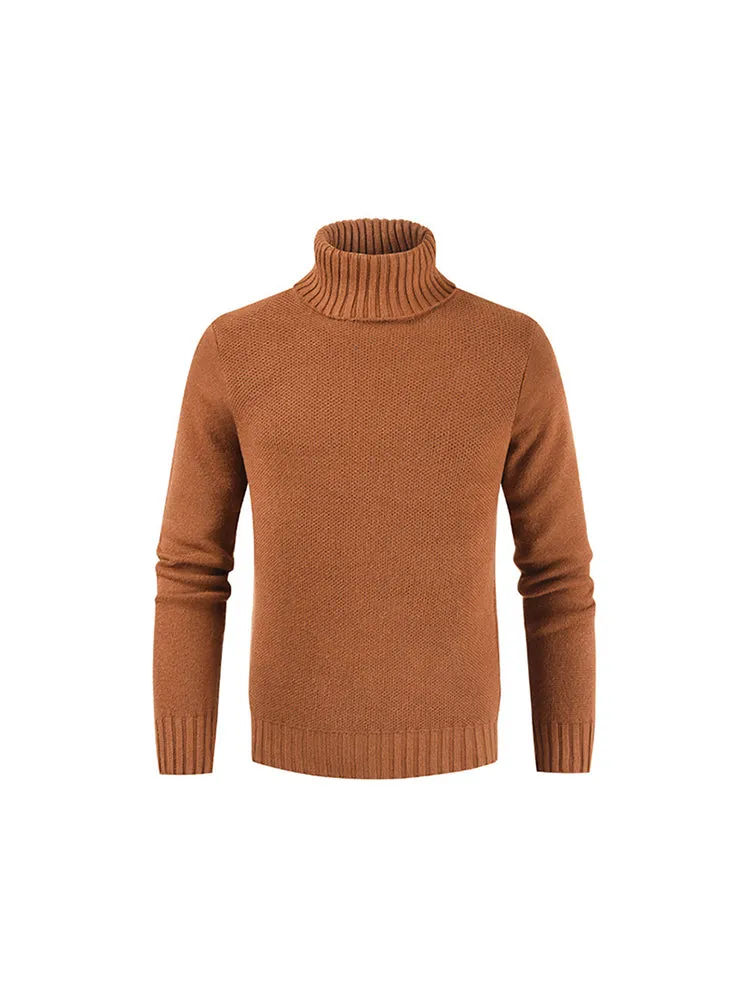 Winter New Men'S Pullover Slim Turtleneck Solid Color Sweater